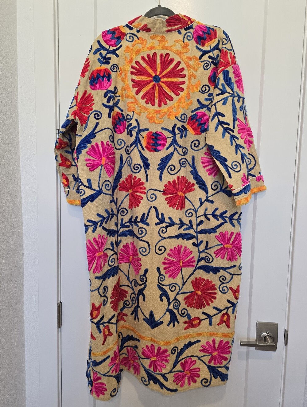 NWOT Handmade In India bohemian-style Suzani embroidered duster jacket One Size - Picture 5 of 8